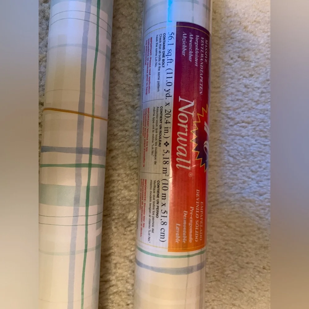 Plaid vinyl pre-pasted wallpaper double roll + 1/4 roll